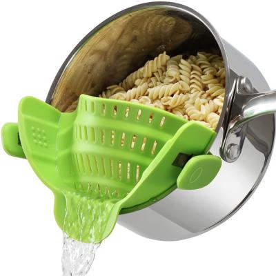China Hands - Free Kitchen Gadget Tools Silicone Clip On Pasta Food Strainer For Pots for sale