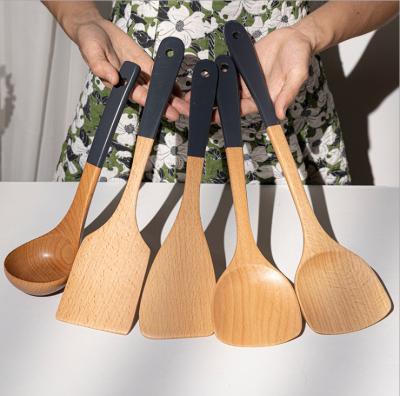 China Custom Teak Wooden Kitchen Utensil Set Kitchenware Tool Food Grade for sale