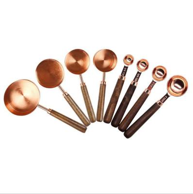 China FDA Measuring Cups And Spoons Set Of 8 Walnut Wood Handle Premium Stainless Steel for sale