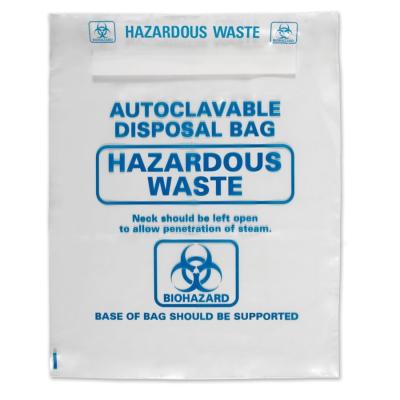China Clear 138 Degree PP Disposal Biohazard Waste Bag With Autoclave Indicator for sale