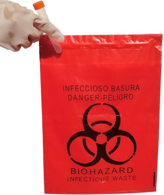 China La basura roja infecciosa del Biohazard adhesivo del LDPE empaqueta 100pcs por paquete en venta