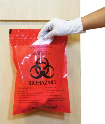 China Bolsos inútiles infecciosos del Biohazard rojo del LDPE con las cintas adhesivas dobles en venta