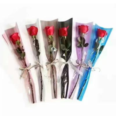China Transparent Opp Single Rose Bouquets Flower Sleeve Packaging Gravure Printing for sale