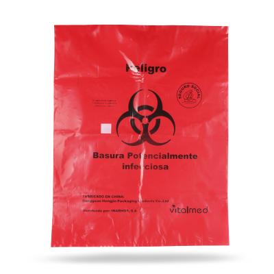 Китай Красный отброс Biohazard толщины 0.045mm 0.07mm кладет стандарты в мешки ASTM продается