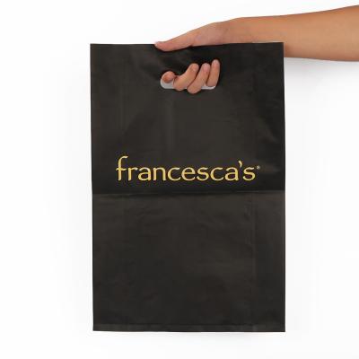 China Custom Seize LDPE Die Cut Handle Plastic Retail Shopping Bags With Bottom Gusset for sale