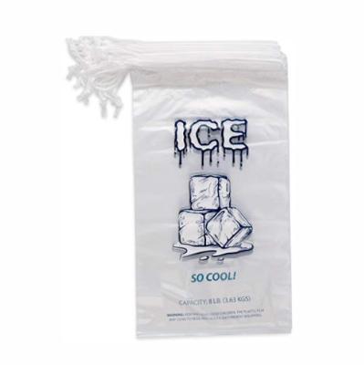 China Gravure Printing LDPE Plastic Disposable Ice Bags With Cotton Drawstring for sale