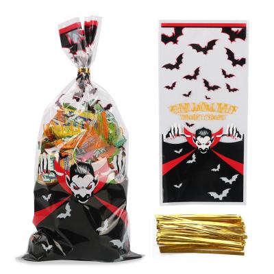 中国 ハロウィンのねじれタイが付いている注文の印刷されたセロハンの御馳走袋 販売のため