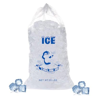 China 20lb LDPE Durable Plastic Ice Bags Heat seal With Drawstring Closure for sale