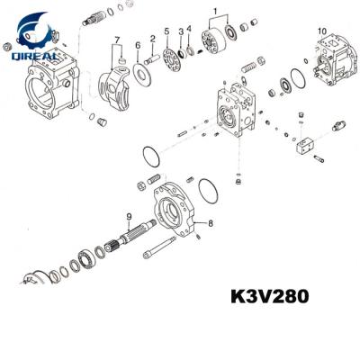 China Excavator spare parts kawasaki k3v280 hydraulic piston pump parts for sale