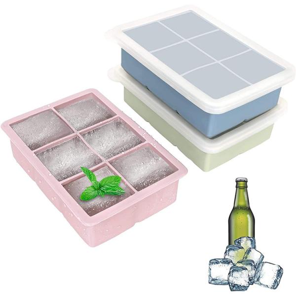Quality Large Square Ice Cube Tray With Lid Easy Release Reusable Ice Cubes For Soup Freezer Wine Juice for sale
