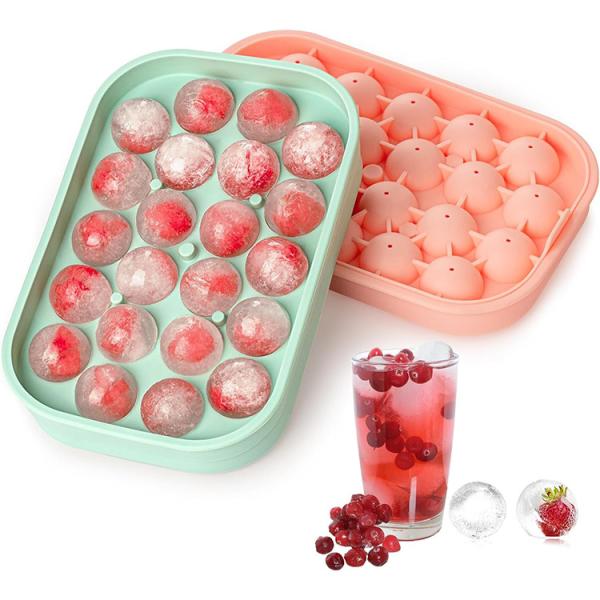 Quality Ice Cube Tray 2 Pack Flexible Silicone 22 Ice Balls Maker With Lid BPA Free for sale
