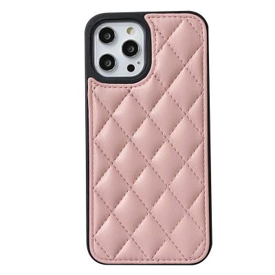 China PU Leather Designer Cell Phone Cases Stitched Grill Pattern Camera Protection for sale