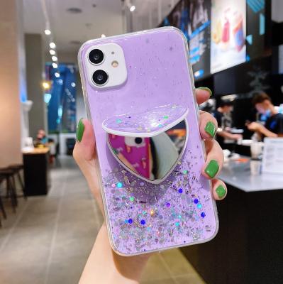 China 40grams Designer Cell Phone Cases Glitter With Makeup Mirror Kickstand for sale