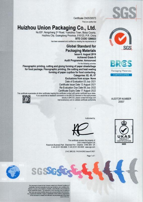 BRC - Huizhou Union Packaging Co., Ltd.