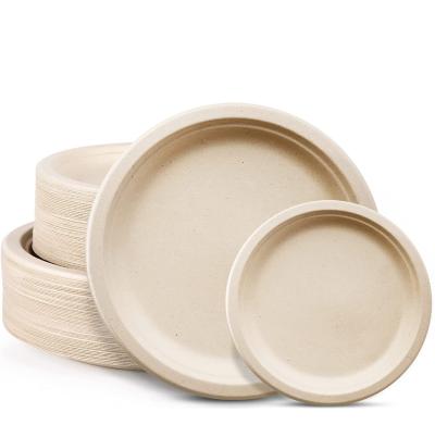 China Compostable Kraft Paper Plate Sugarcane Fiber Material Round Shape for sale