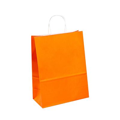 China Orange Logo Printed Twisted Handle Kraft Paper Bags For Gift T Shirt for sale