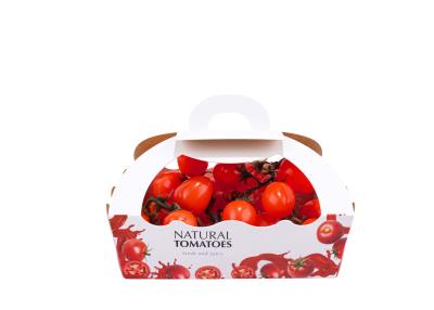 Китай Упаковка фрукта и овоща томата кладет тип в коробку Paperboard с ручками продается
