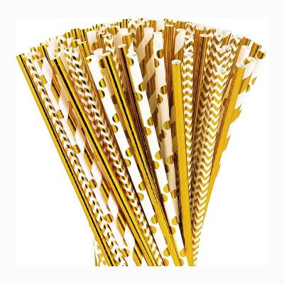 China Eco Friendly Gold And White Striped Straws For Hot Drink Paper Wood Material for sale