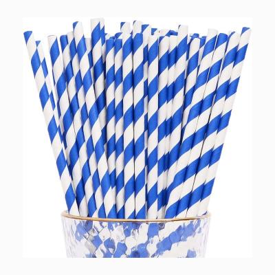 China Striped Blue And White Paper Straws BPA Free Eco Friendly For Office Coffee for sale