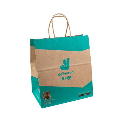 China Custom Restaurant Handle Kraft Paper Bags Carry Out Takeaway Lunch Food Container For Burger Pizza for sale