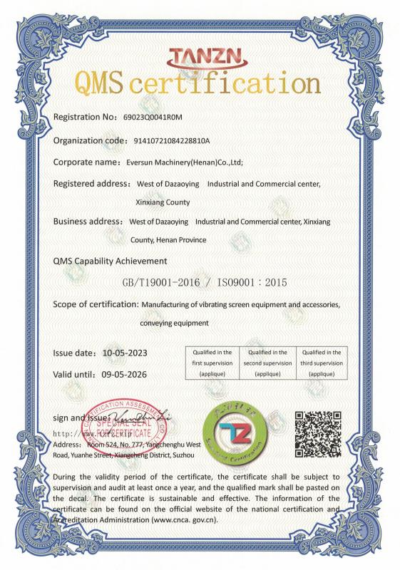 ISO 9001 - EVERSUN Machinery  (Henan)  Co., Ltd