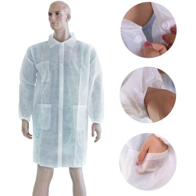 China High Quality Disposable Nonwoven Microporous White PP Fabric Lab Coat Laboratory with material non woven SPP for sale