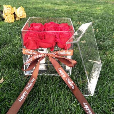 China 9 Holes Acrylic Flower Box With Lid , Square Preserved Rose Acrylic Box for sale