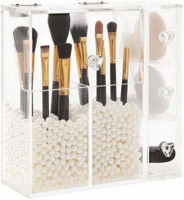 China Non Toxic Acrylic Dust Cover Clear Acrylic Makeup Organizer With Brush Holder for sale