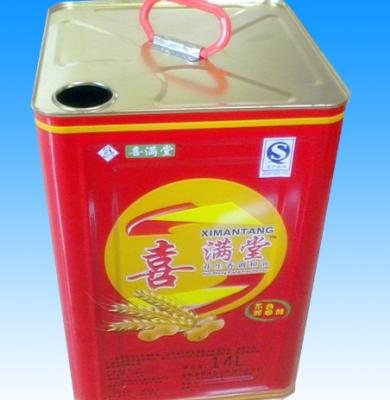 China 14L Cooking Oil Bucket Plastic Handle Square Metal Tin Containers for sale
