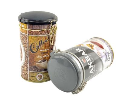 China OEM Coffee Tin Cans Air Tight Clear Lid On Top Cylinder Tin Box With Clasp for sale