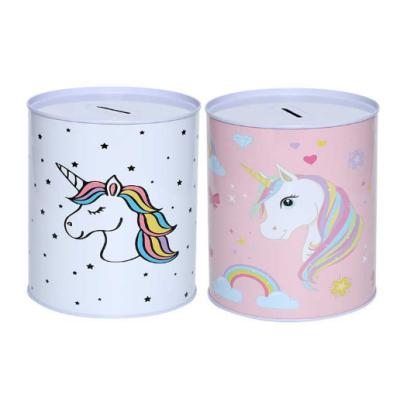 China 0.2mm Thickness Tin Can Piggy Bank With Unicorn Kids Gift Saving Money Box for sale