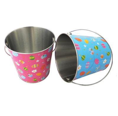 China Christmas Decorative Small Round Metal Buckets With Full Color Painting for sale
