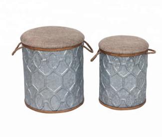 China Modern Space Saving Metal Tin Cans With Fabric Storage Round Ottoman for sale