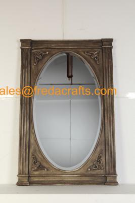 China FR-16702 Antique gold rectangle wooden framed mirror with curved flower for sale