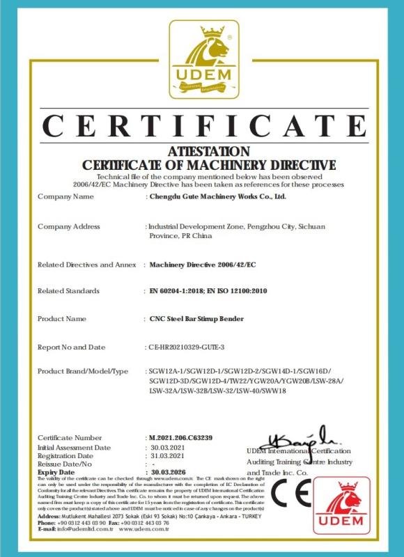 CE - Chengdu Gute Machinery Works Co., Ltd.