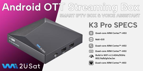 Quality Custom Android IPTV Box 4K HD 2.4G/5G WIFI BT5.0 2G Ram 8G We2u K3 Pro for sale