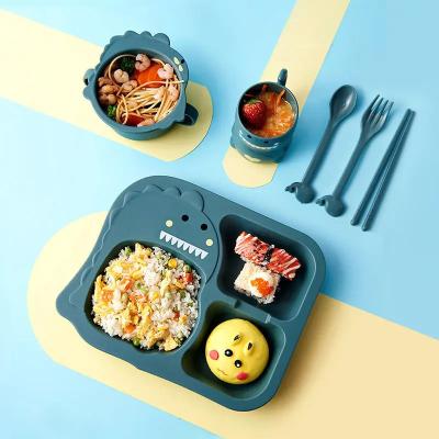 China Custom Baby Suction Plate Set Tableware Feeding Set Dinosaur Pattern à venda