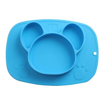 China Dinner Plate Cute Household Children's Tableware Grid Suction Cup Learning to Eat Artifact Training Baby Bear Silicone bowl for sale