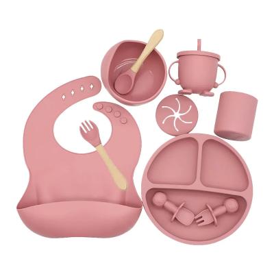 China Baby Weaning Plate Set Silicone Bib Spoon Bowl Plate Tableware Set for sale
