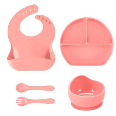 China Toddlers Silicone Feeding Set Suction Baby Bowl Plates Dinner Tableware à venda
