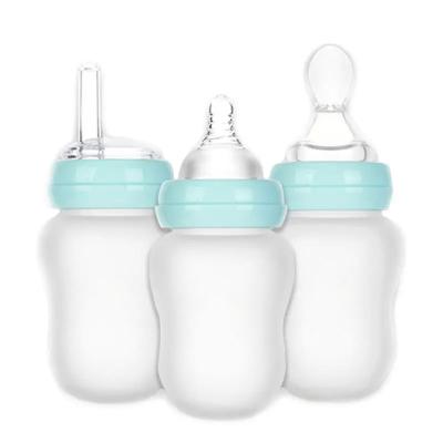 China Wide Mouth Silicone Milk Bottle Multifunctional Baby Straw Water Cup Silicone Squeeze Soft Spoon Food Supplement Bottle à venda