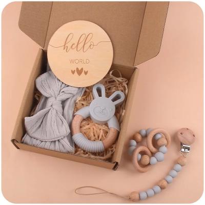China Headband Infant Teething Toys Bunny Teether Rattle Chewable Pacifier Clips Chain Te koop