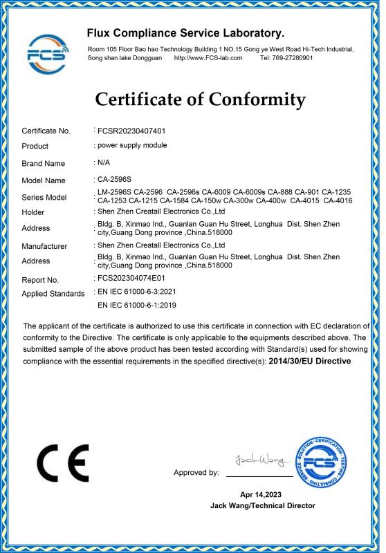 CE - Shenzhen Creatall Electronics Co., Ltd.