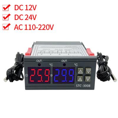 China STC-3008 Digital Thermometer Controller Two Relay Output With Probe 12V 24V 220V for sale