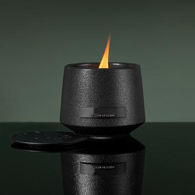 China Minimalism Style Bowl Wilderness Soy Wax Black Ceramic Candle Jars With Wooden Wick for sale