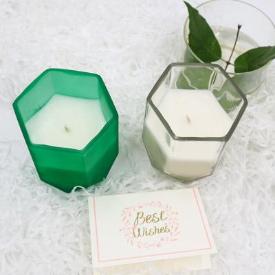 China Aroma Home Soy Wax Scented Candle With Customized Hexagon Candle Jar For Home Decoration for sale