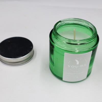 China De sojawas bemerkte Eigengemaakt Mason Jar Candles Coconut Oil in Groen Glas Te koop