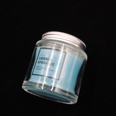 China 12 oz Homemade Blue Glass Jam Jar Candles Lavender Scented for bedroom bathroom for sale