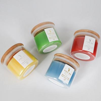 China 2022 Aroma Home Luxury Colorful Glass Soy Wax Scented Candle With Wood Lid for sale