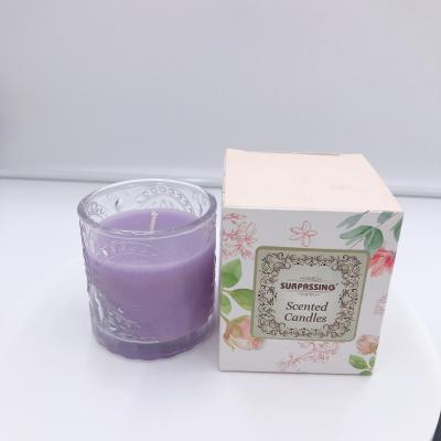 China SGS Organic Purple Essential Oil Aroma Home Candle With Gift Box 120g for sale